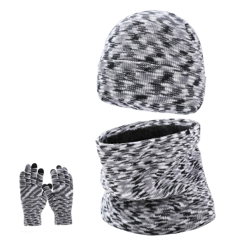Winter hat, scarf and gloves three-piece men's knitted hat with fleece winter wool hat bib_voghion.com