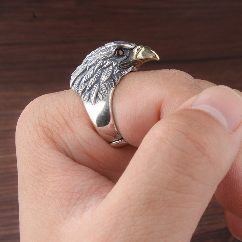 Zhibei Details_4 Retro Eagle Ring Men's Trend Personality Refeer Finger Precepts Fitting Thai Silver Precepts