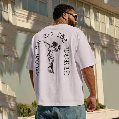 YOUNGLA Summer Men's Oversized T-Shirt American Style Fashion Trend Print Short Sleeve Sports Fitness T-Shirt