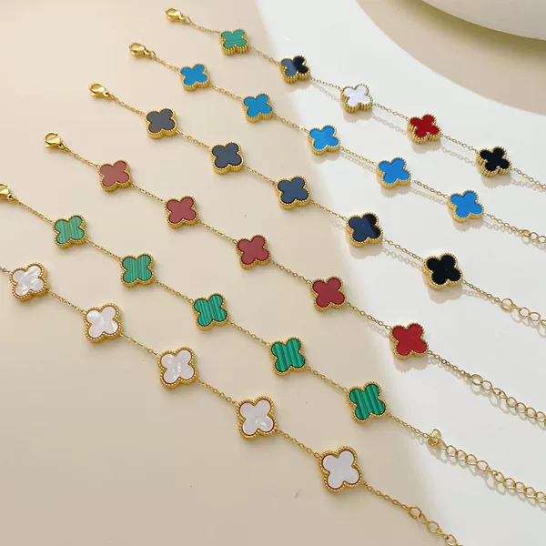 Factory Direct Sales Hot-Selling Colorful Lucky Four-Leaf Clover Bracelet Can Be Paired with Necklaces and Earrings, Light Luxury and High-End Factory Price