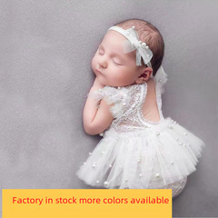 Baby photography lace onesie set, white pearl dress with tunic, newborn photography outfit