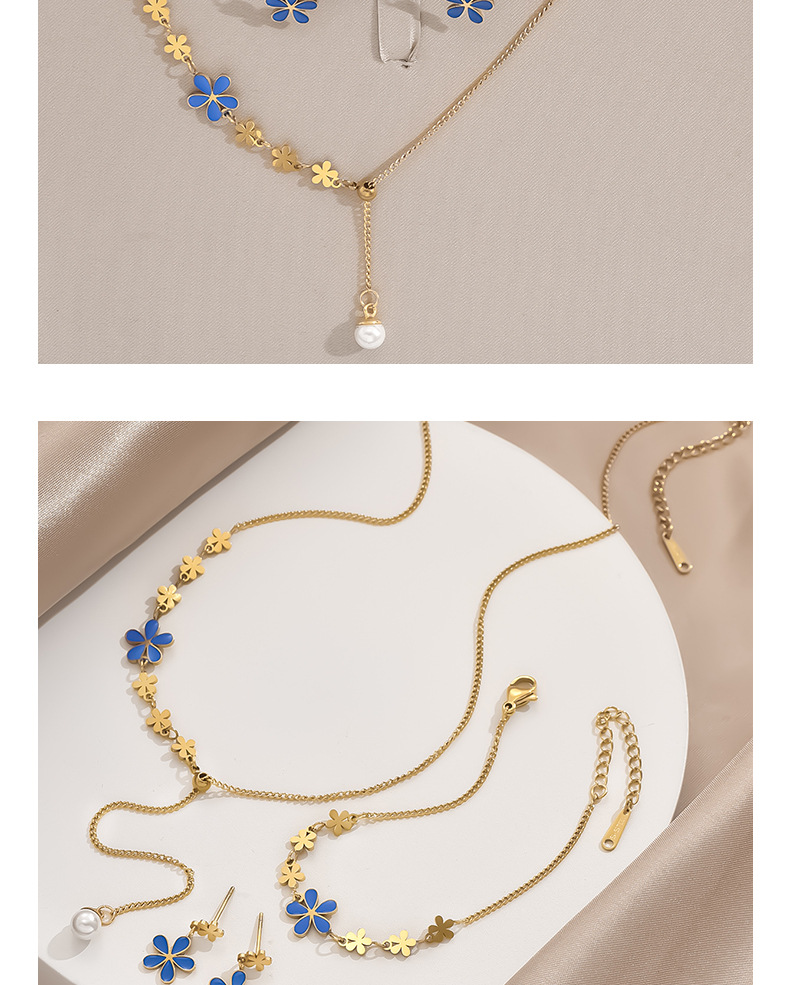 Jewelry Set Classification cable chain Chain Type 1 Set Quantity Real Gold Plated Flower Titanium Steel Simple Style IG Style Waterproof Non Tarnish Bracelets Earrings Necklace