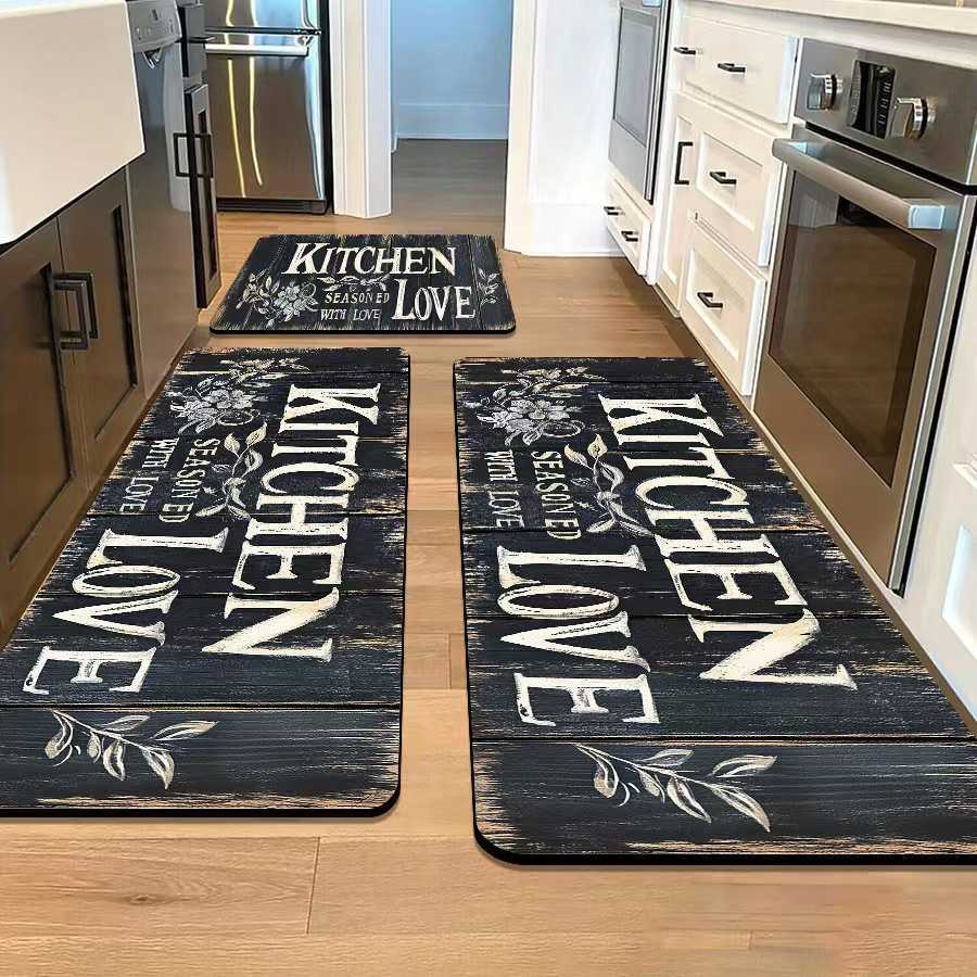 跨境美式厨房地垫套装玄关入户门垫防滑垫子长条地毯套装可贴标