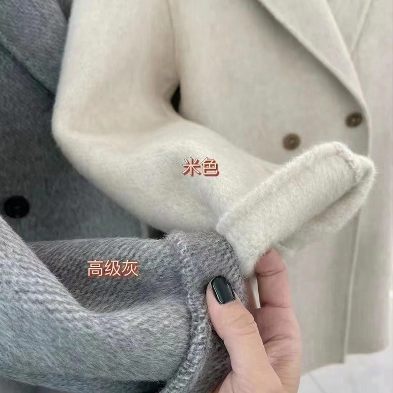 灰色韩系双面羊绒大衣女新款秋冬高级感羊毛外套小个子中长款|undefined
