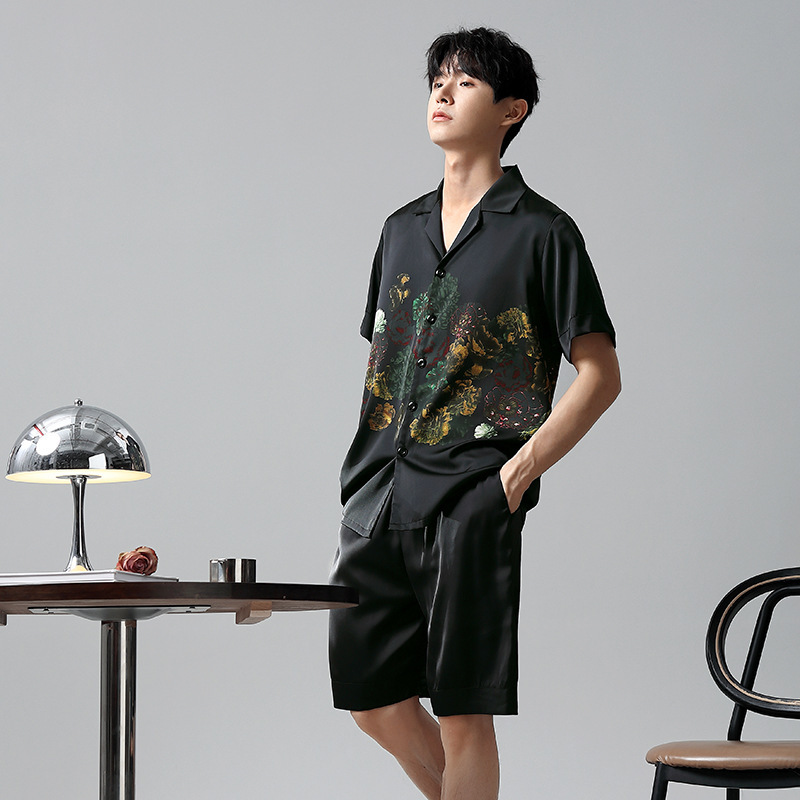 New Pajamas Men's Summer Ice Silk Short-sleeved Shorts Satin Home Clothes Summer Men's Silk High-end Thin Style