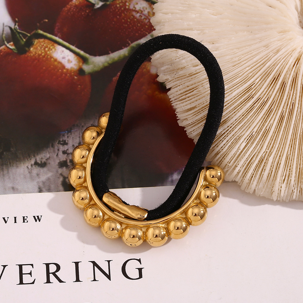 Accessori per capelli unisex alla moda, design di nicchia esplosivo, in acciaio inossidabile, placcato in oro, temperamento, disposizione di perline, corda per capelli, stile femminile_voghion.com