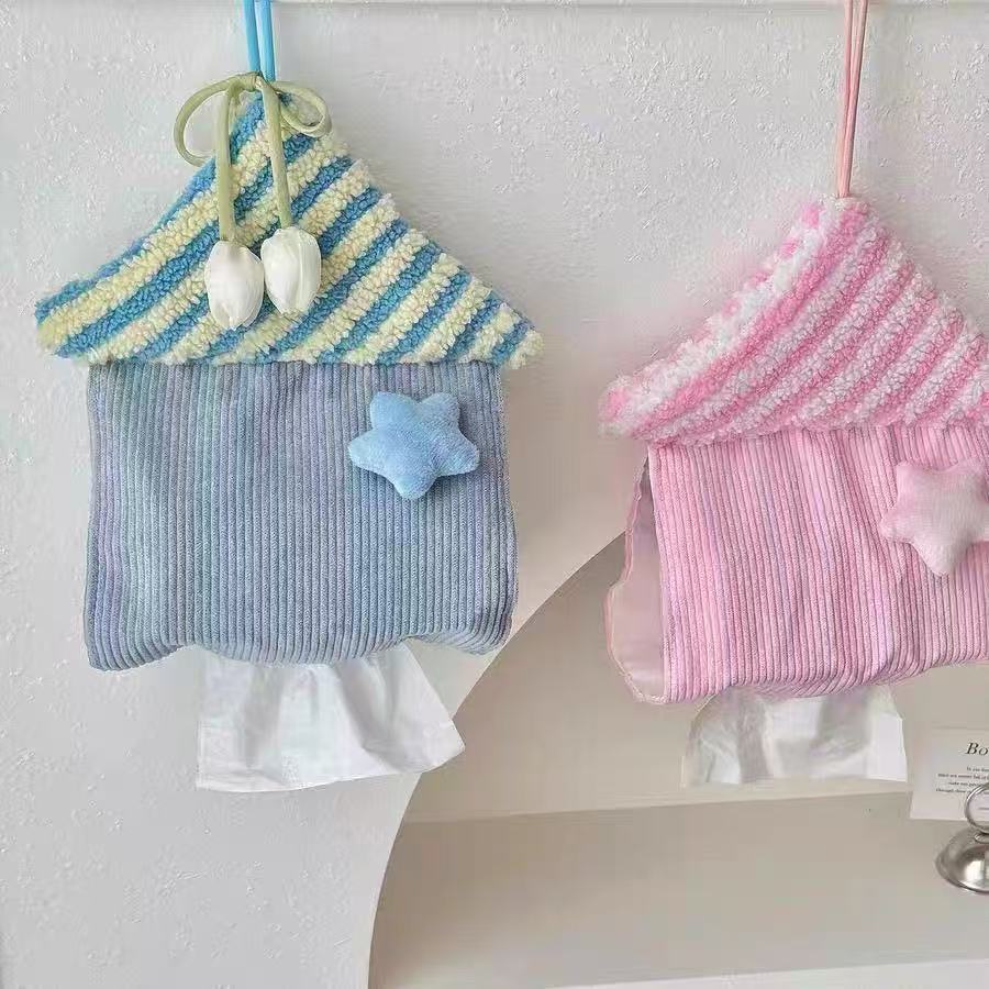 Star House Tissue Bag Cute Ins Style Restaurant Bathroom Creative Hanging Fabric Car Tissue Hanging Bag