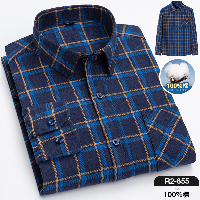 2024 nuevo Algodón puro cepillado camisa de manga larga a cuadros de los hombres de estilo coreano transpirable camisa de moda casual en stock ropa de hombre