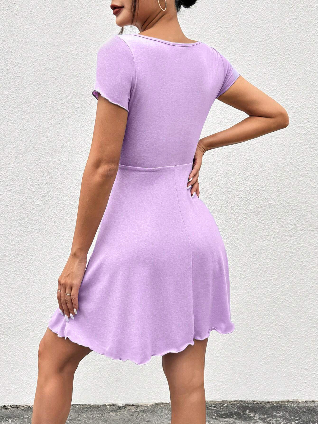 Women Clothing Tight Waist A line Short Sleeve Dress Spring Summer High Waist V neck Slim Fit Dress