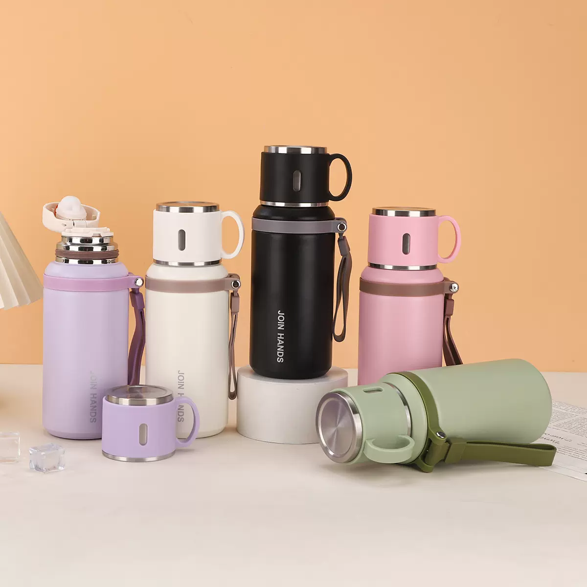 高颜值不锈钢茶水分离盖碗杯大容量男女便携保温杯户外提绳运动壶