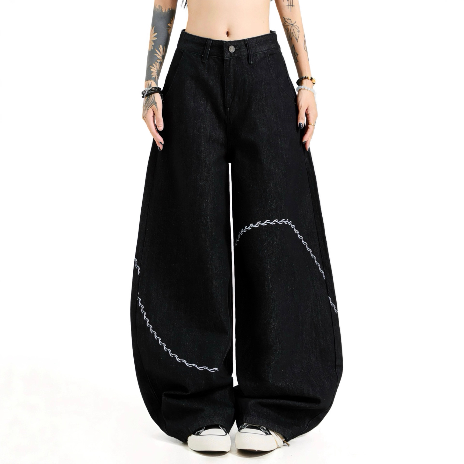25Ss [Danny Cow King] American High Street Denim Scimitar Wide-Leg Jeans for Men and Women Summer Loose Pants
