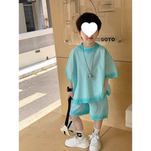 男童夏装套装吊染渐变短袖儿童2025新款夏季小中童潮帅气时髦纯棉