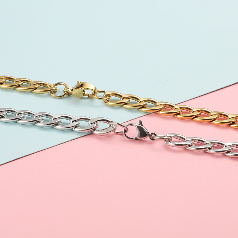 Collier cubain tendance en acier inoxydable pour homme, style hip-hop, chaîne simple à quatre anneaux, vente en gros de bijoux à faire soi-même._voghion.com