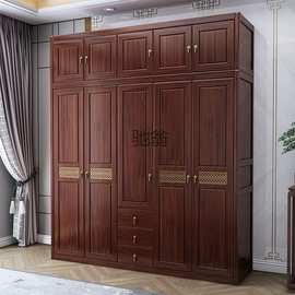 Yu新中式乌金木全实木衣柜卧室家用简约对开门抽屉式多功能储物衣