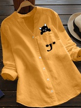 2020氣質通勤動物小貓單排扣長袖純色打底開衫棉麻襯衣