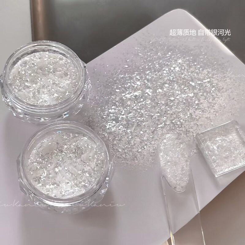 High-Quality Snow Velvet Powder Ultra-Thin Nail Art Flakes Fine Glitter Opal Glitter Material Translucent Silver-White Polarized Nail Decoration High-Quality Snow Velvet Powder Ultra-Thin Nail Art Flakes Fine Glitter Opal Glitter Material Translucent Silver-White Polarized Nail Decoration