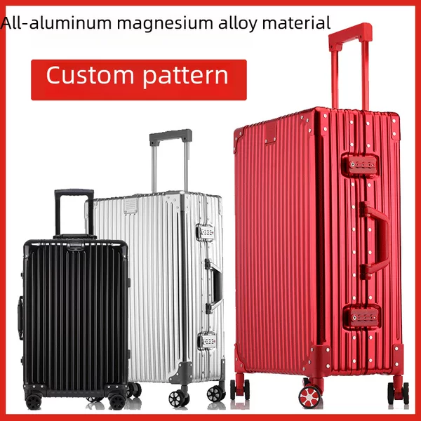 German Suitcase All-Aluminum Magnesium Alloy Trolley Case 26inch Anti-Fall Men's Red High-End Suitcase Women's 20 Boarding Case
