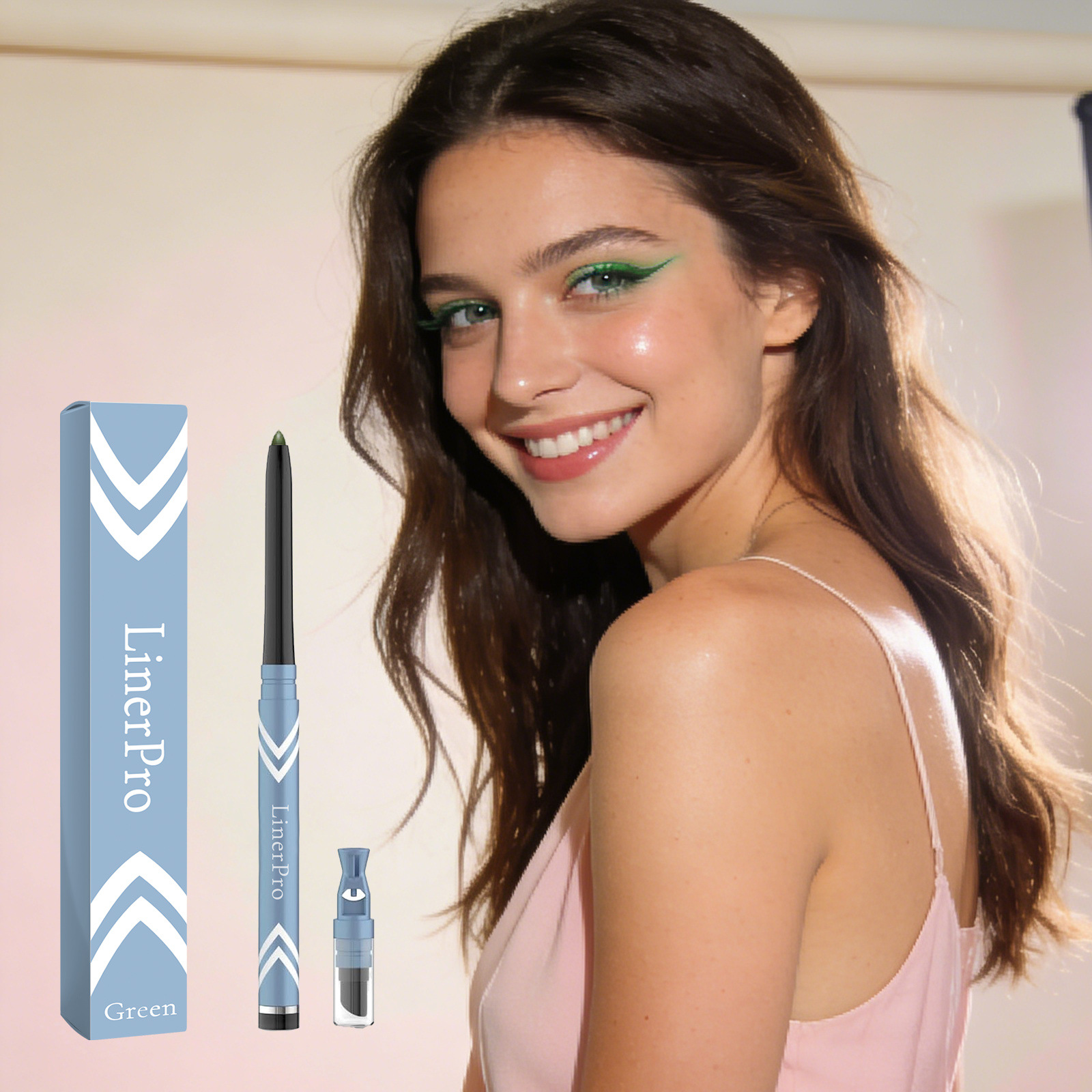 绿色眼线胶笔 色泽鲜明上妆顺滑勾勒清晰眼线日常通勤创意妆容