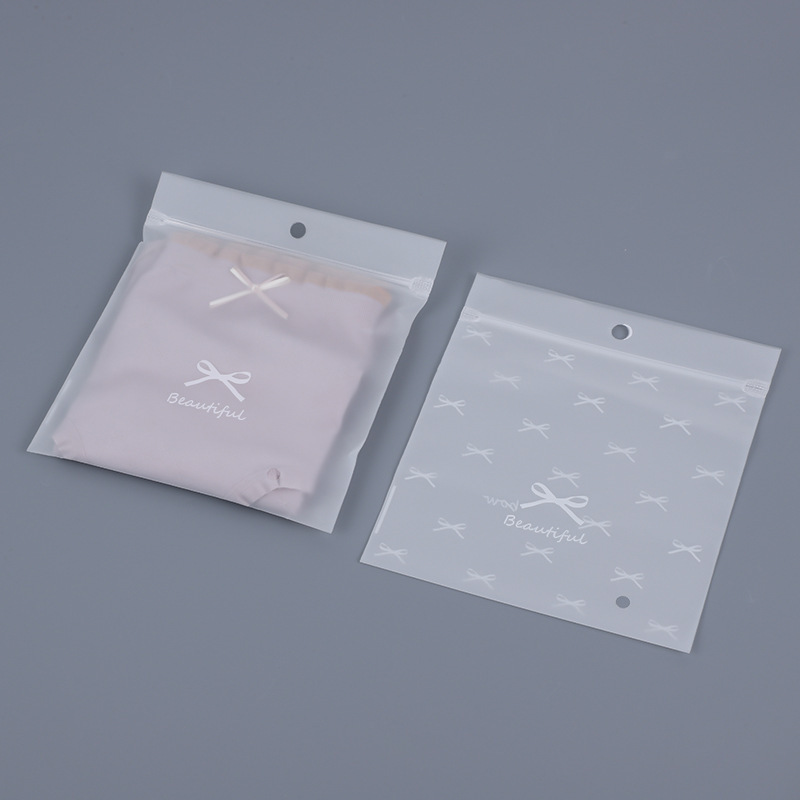 Customized Logo Printed Eva Frosted Underwear Packaging High-End Single Female Bow Zipper Bag Plastic Small Bag