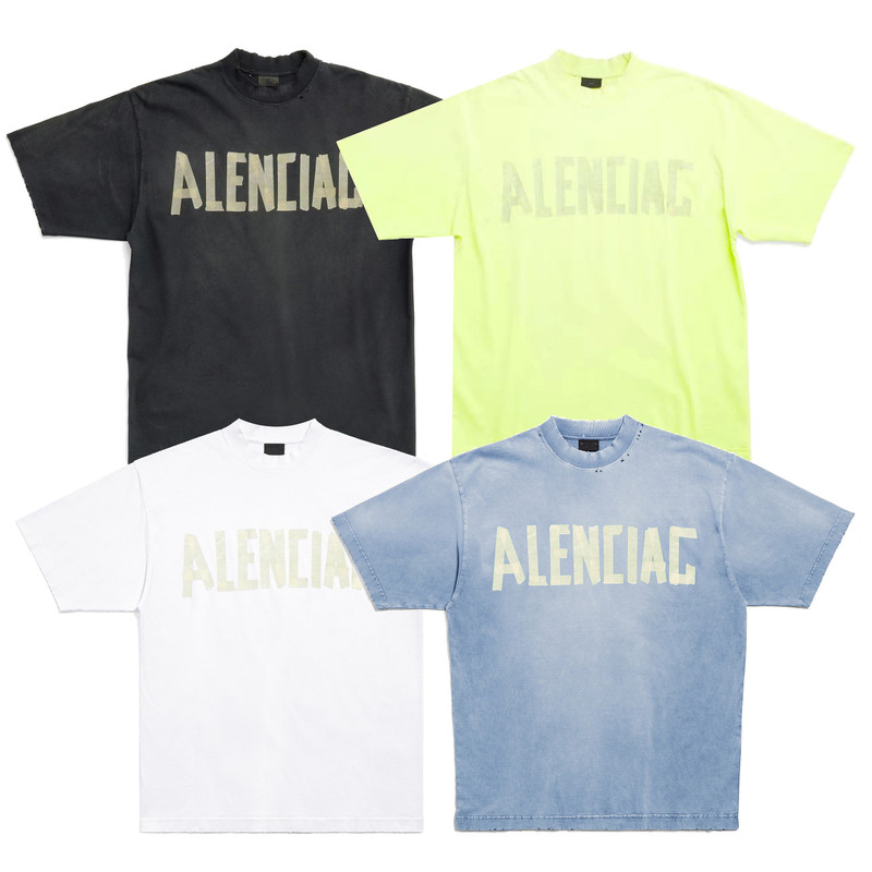 High Version Paris B Home Retro Old Casual Short Sleeve Aristocratic Family Mic Paper Tape Men's and Women's OS Loose High Street T-Shirt