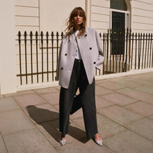 欧美亚马逊2025冬季新品复古纯色毛呢外套女装通勤保暖百搭上衣女