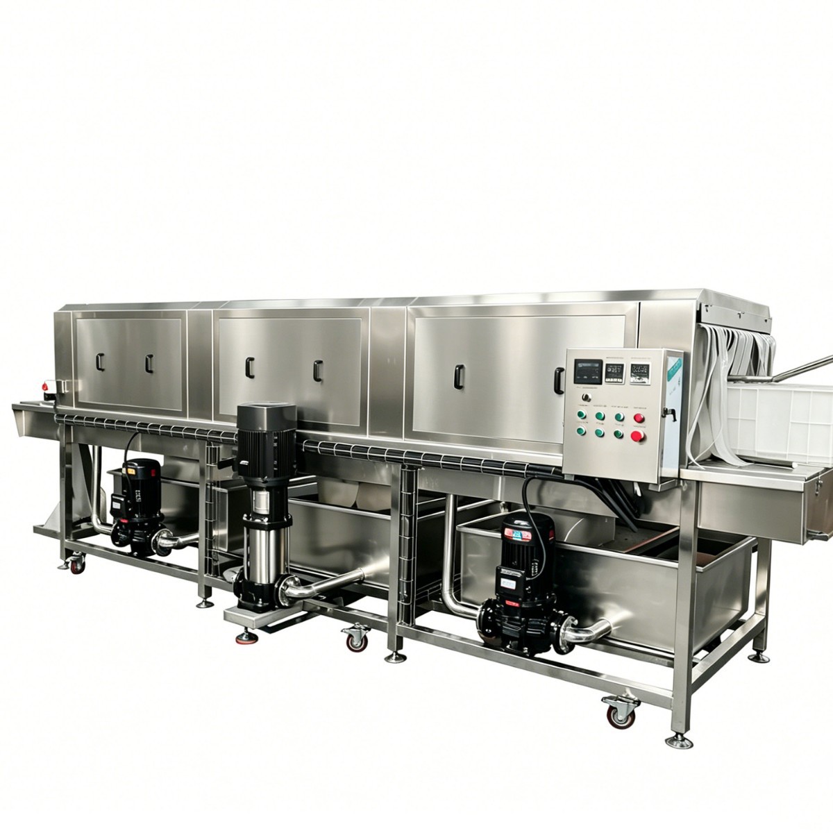 Fully Automatic Basket Washing Machine, Egg, Fruit, Vegetable, Food, Seafood Plastic Basket Tunnel-Type Turnover Basket Washing Line
