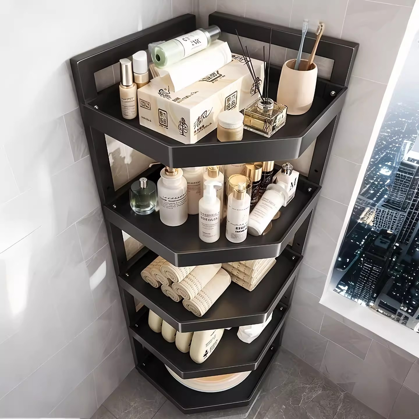 Bathroom Storage Rack Floor-Standing Multi-Layer Triangular Storage Rack Bathroom Sundries Corner Storage Rack Bathroom Storage