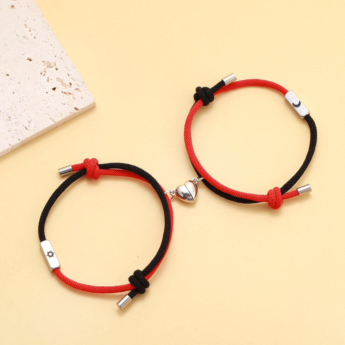 Fashion Sun Heart Shape Stainless Steel Alloy Rope Couple Bracelets 1 Pair display picture 4