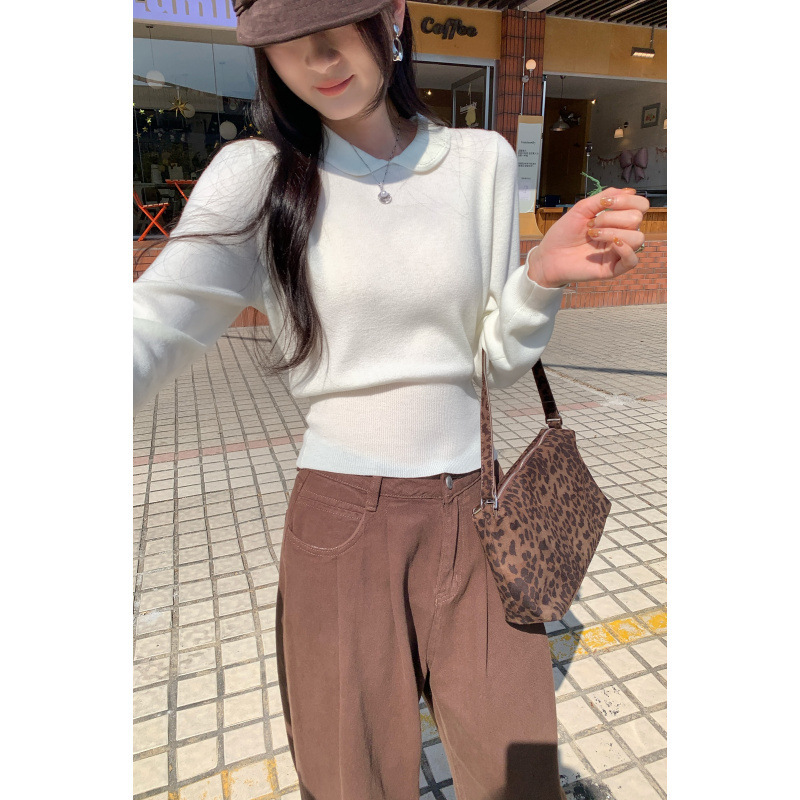 Special Offer Wholesale Doll Collar Waist-Cinching Inner Knit Sweater for Women, Autumn and Winter New Style, Unique and Beautiful Short Top