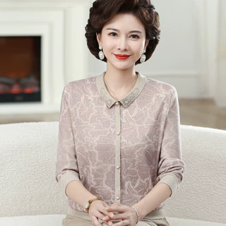 女装薄款奶奶上衣羊毛针织小衫中老年人打底T恤衫妈妈装毛衣春秋