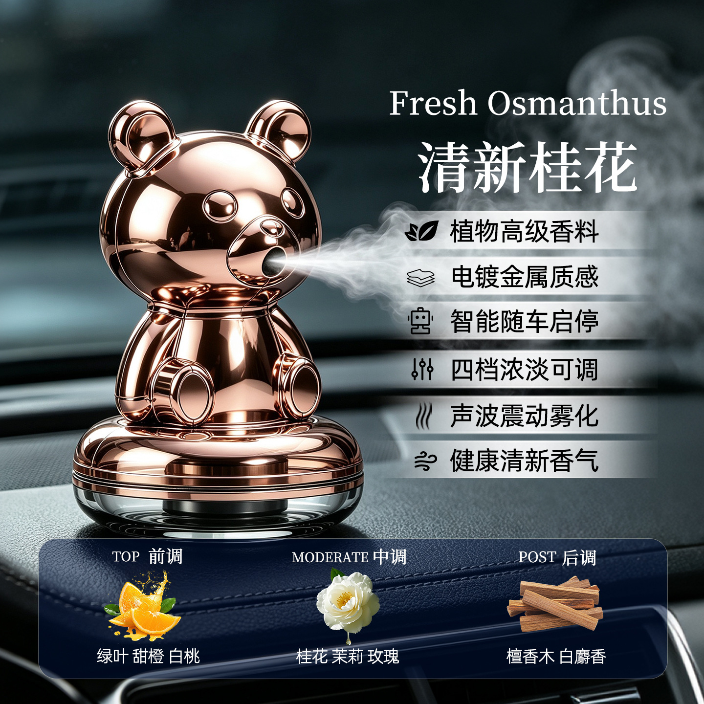 Robot difusor de aroma inteligente para automóvil, diseño creativo, ambientador con aire fresco