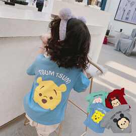 夏装小童新款儿童短袖t女童纯棉圆领上衣卡通印花半袖宝宝打底