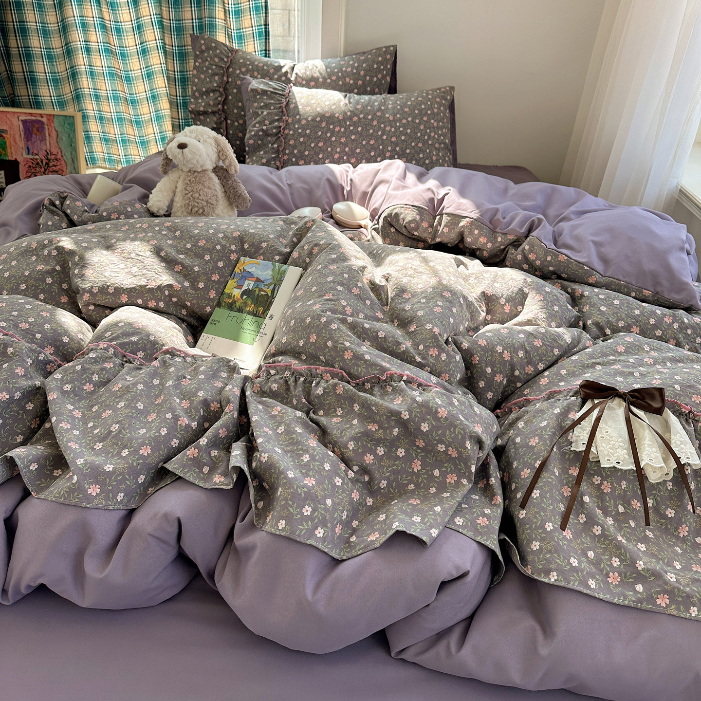 Cama de aire princesa de algodón de encaje de cuatro piezas madre y bebé clase A sábanas de cama desnudas cubierta cama de dormitorio gaza de tres piezas
