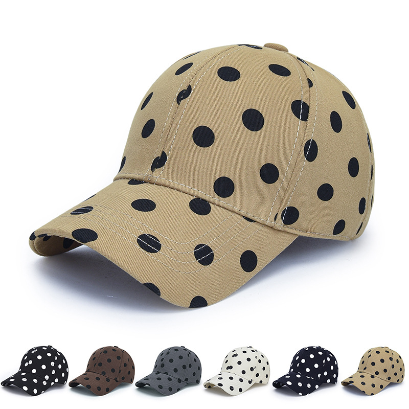 Unisex baseball cap for large head sizes, makes the face look smaller, casual cap with a high-end, stylish feel, polka dot duckbill cap wholesale