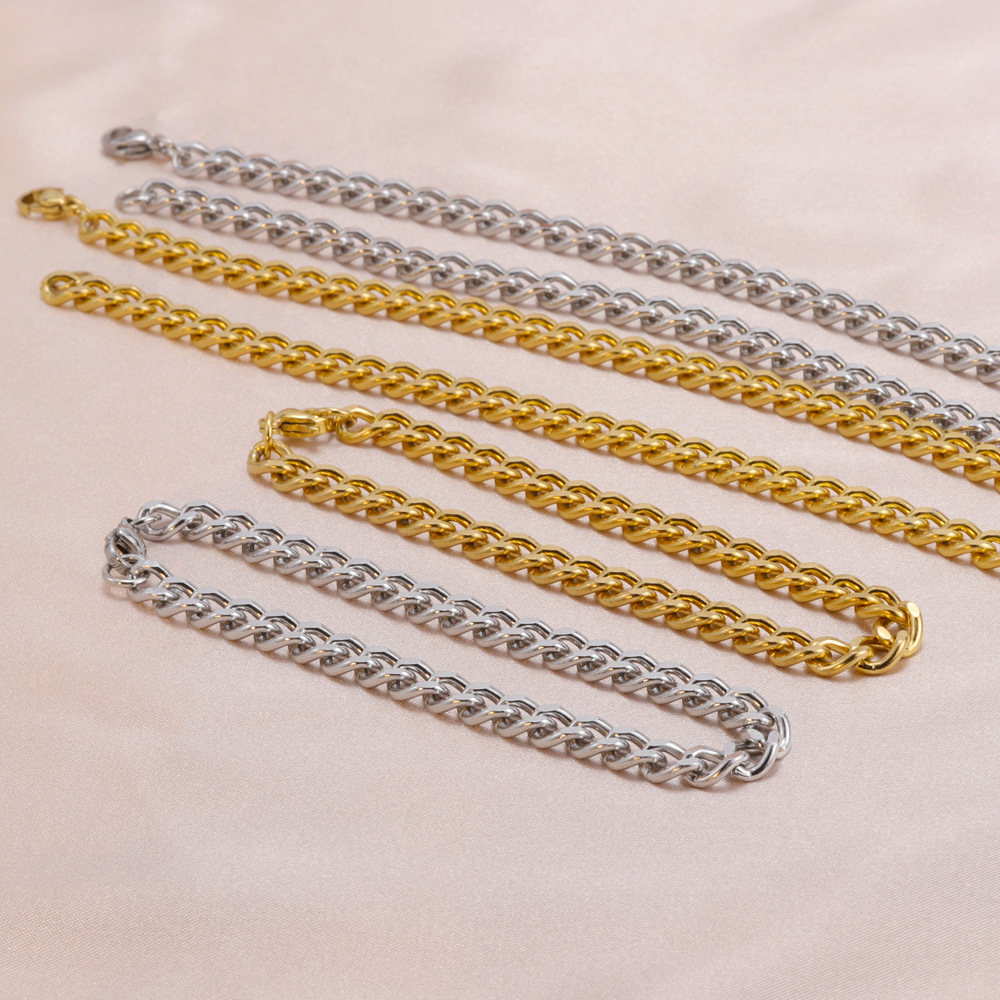 Mode Einfarbig Titan Stahl Eingelegtes Gold Armbänder Halskette 1 Stück display picture 5
