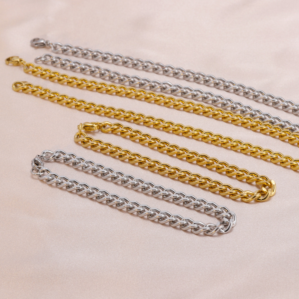 Inlaid Gold Design Fashion Solid Color Titanium Steel Inlaid Gold Bracelets Necklace 1 Piece