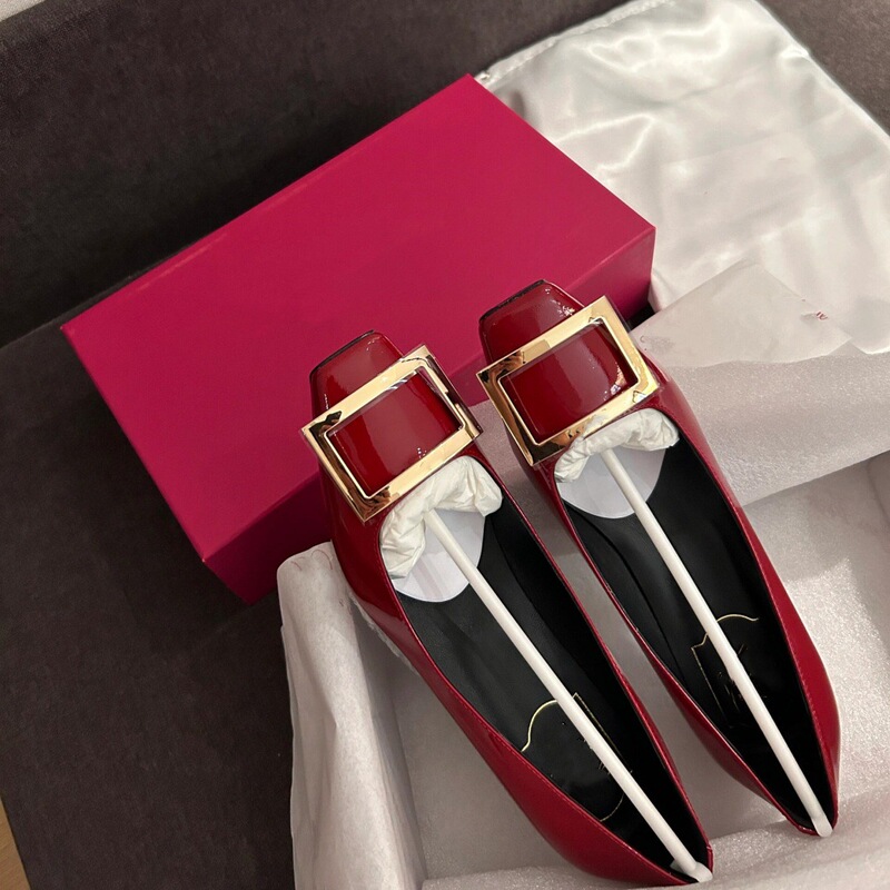 RV Square Buckle rv Single-layer Shoes Thick Heel Mid Heel High Heel Square Heel Shallow Mouth Inner Height Increasing Wedding Shoes Women's Shoes Shallow Mouth Patent Leather