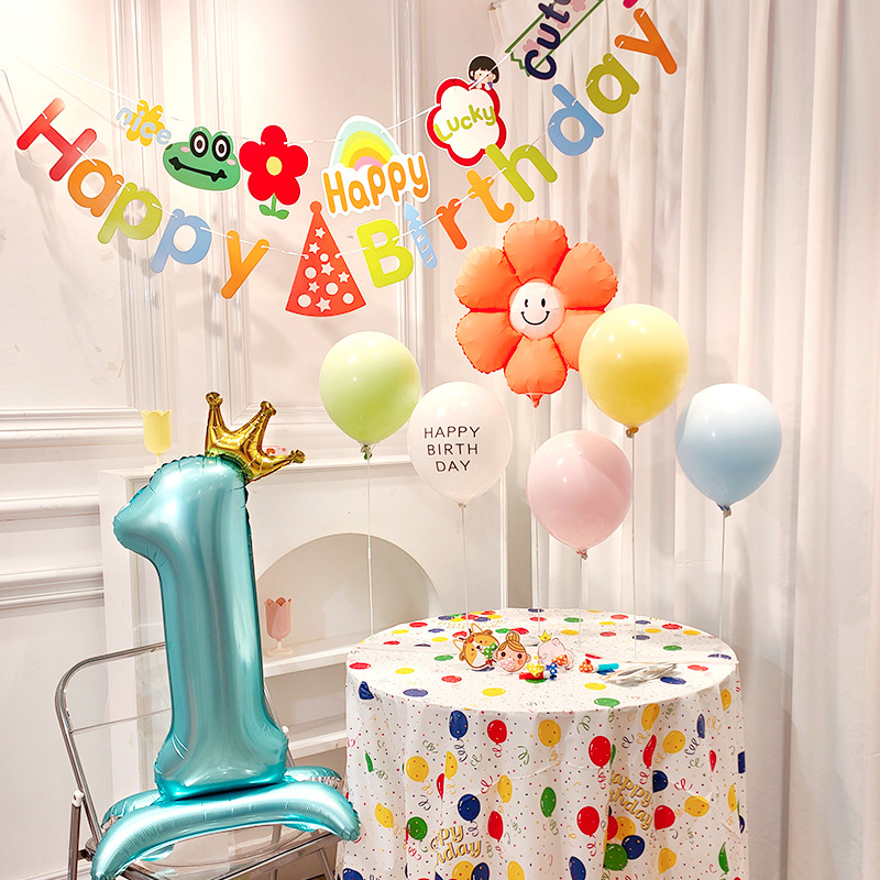 Dekorationen für Babys ersten Geburtstag: Zahlenballons, Banner, Hintergrund für Jungen und Mädchen_voghion.com
