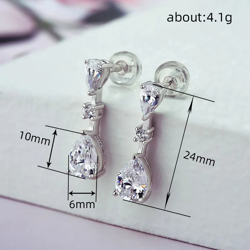 7g Weight 1 Pair Shiny Water Droplets Plating Inlay Copper Zircon Drop Earrings