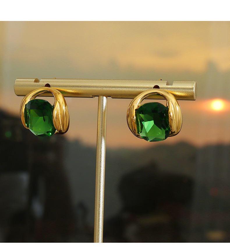 Fashion Square Titanium Steel Inlay Artificial Crystal Earrings Necklace