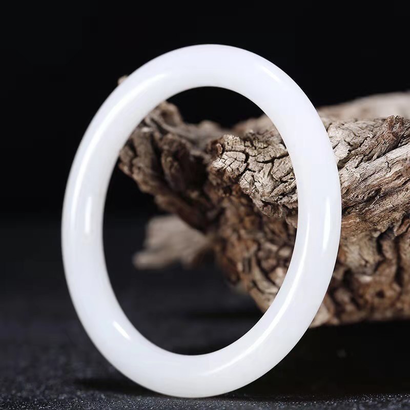 新疆和田玉白玉手镯圆条女款外蒙白玉圆条玉镯子高仿和田玉石手镯