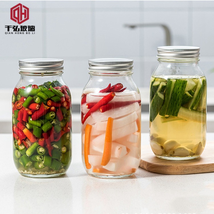 厂家供应750ml储物梅森罐密封酱菜瓶奶茶饮料瓶蜂蜜梅森罐方圆款
