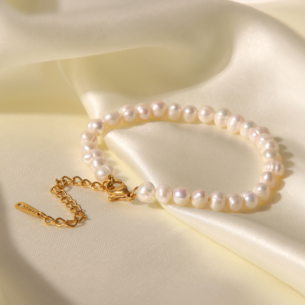 Elegant Geometric Stainless Steel Pearl Beaded Bracelets