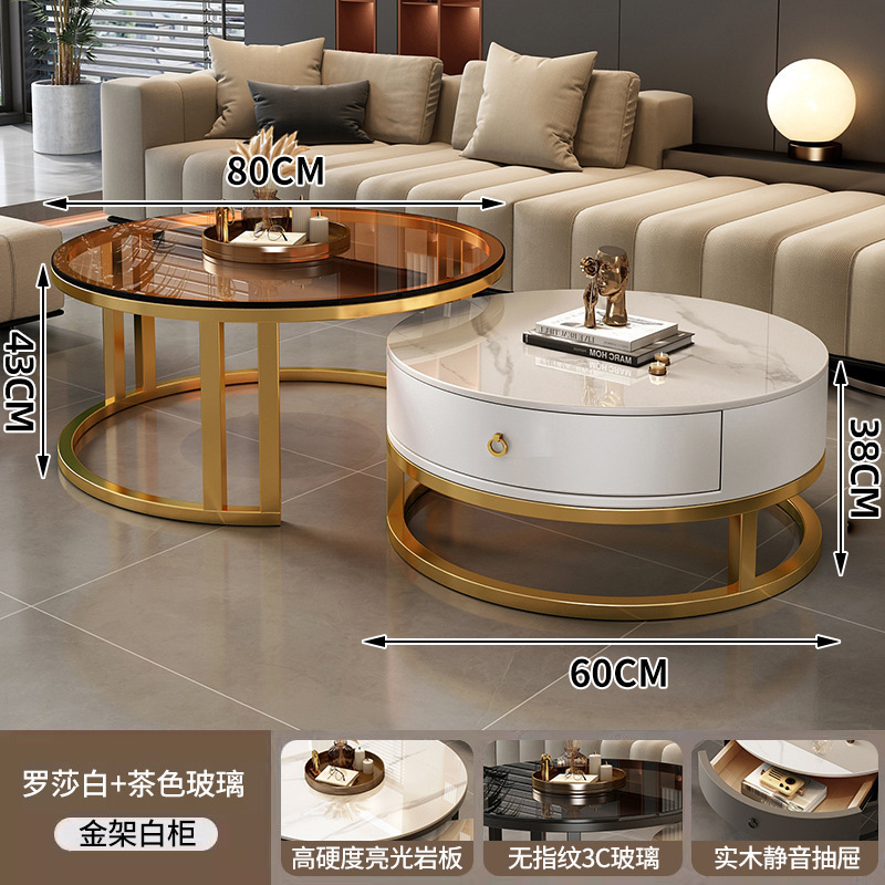 新款圆形边几岩板茶几客家用简约现代小户型轻奢家用小茶桌子|undefined