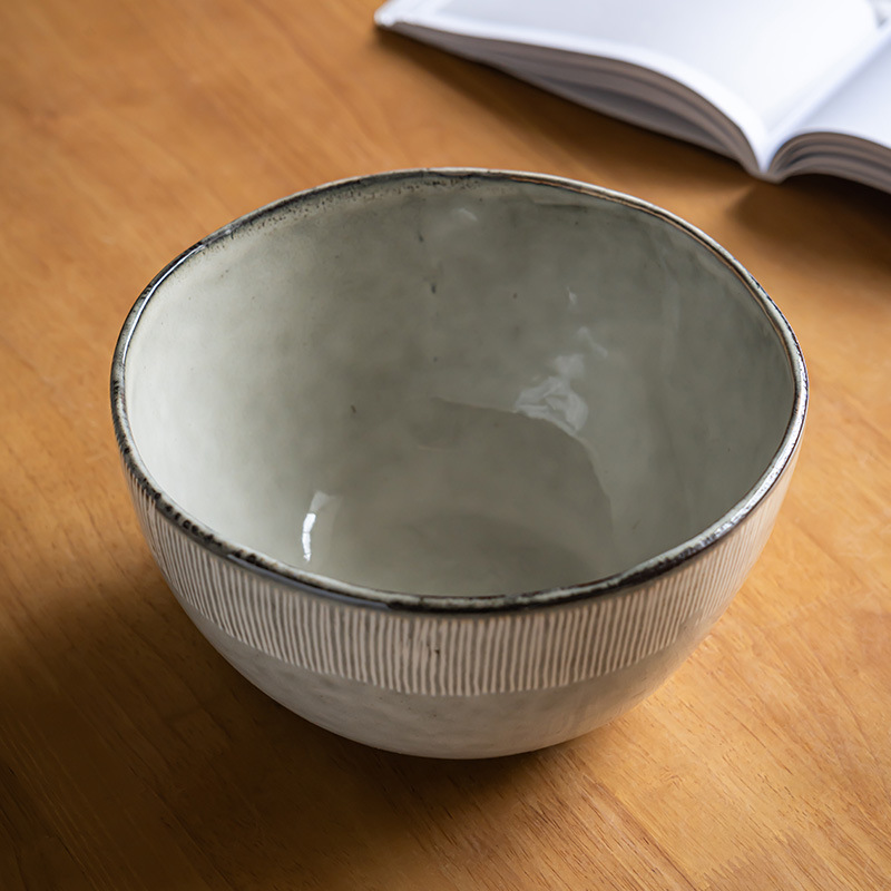 Retro líneas dibujadas a mano de cerámica cuencos profundos cuencos de frutas caseras cuencos de pescado enchufe cuencos de gran capacidad cuencos de sopa cuencos de cubiertos