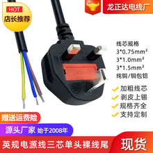 大英式三芯裸线连接线单头 镀锡焊接英标英国插头线 BS英规电源线