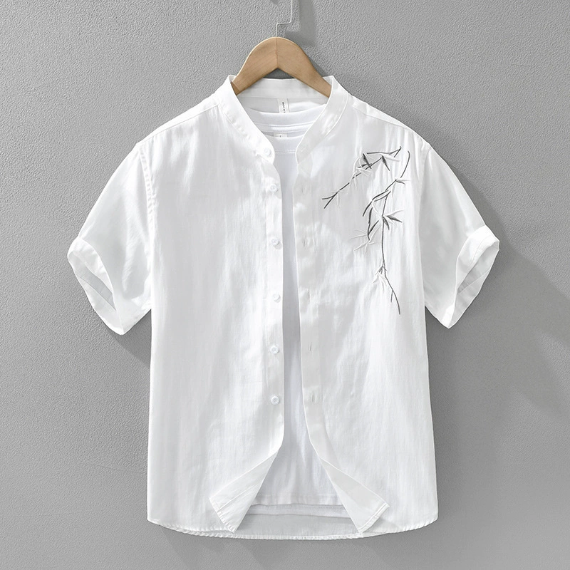 8155 Мужские японские рубашки с короткими рукавами с вышивкой