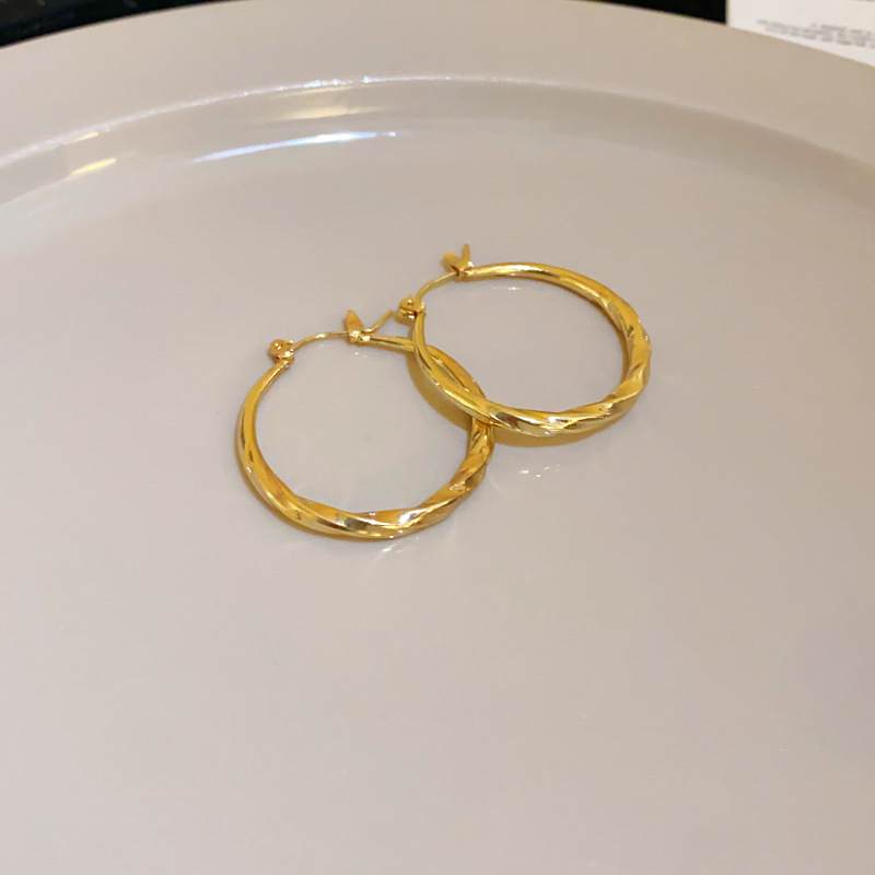 Corea del Sur nicho elegante pendientes de alto grado elegante cara adelgazamiento pendientes al por mayor Aguja de plata círculo de metal pendientes de anillo liso