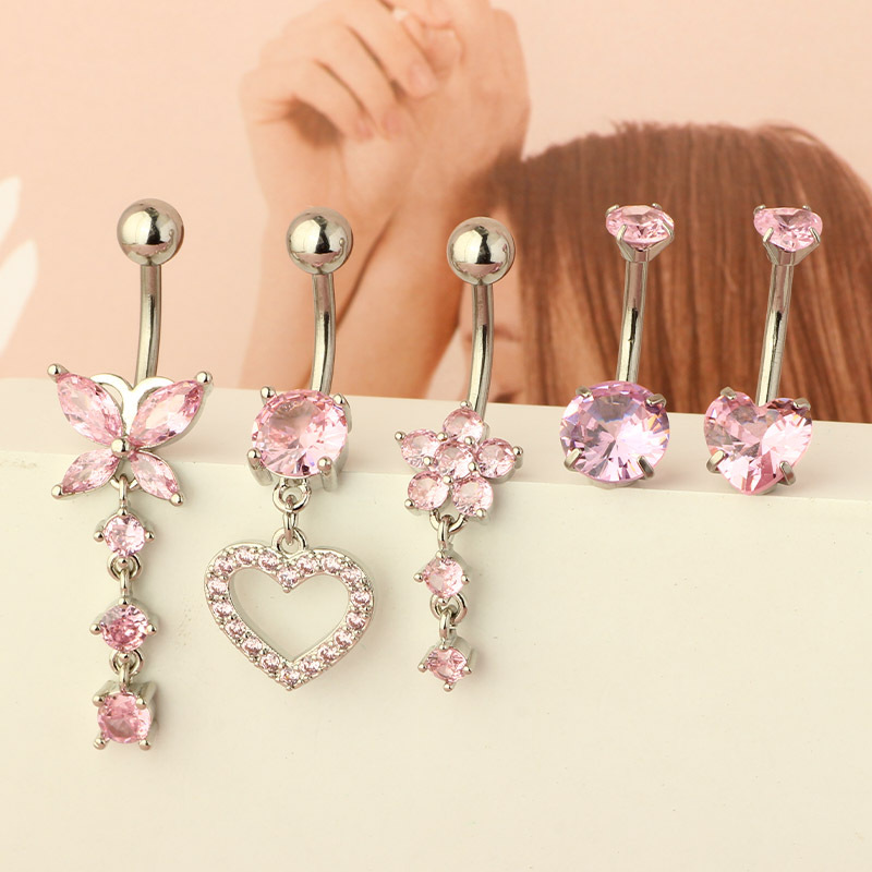 Belly Ring Classification 1 Set Quantity 1 Set 316 Stainless Steel Copper Zircon Belly Rings Heart Shape