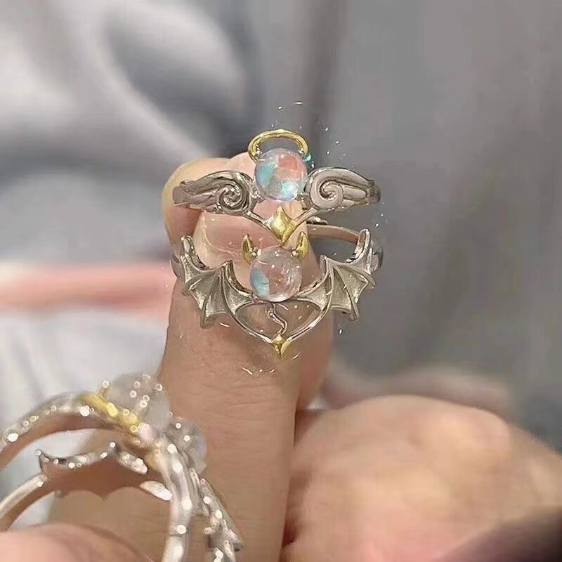 2024 new angel and devil couple ring fashion opening adjustable gift for male and female friends 2024 new angel and devil couple ring fashion opening adjustable gift for male and female friends